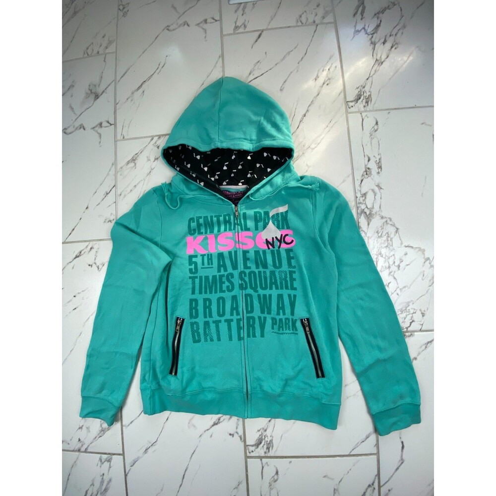 Hershey's Chocolate World Women's Large Aqua Zip Hoodie NYC Graphic